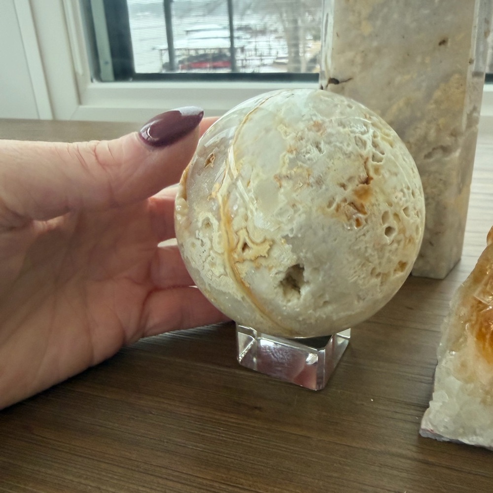 Chalcedony Sphere with Glass Stand